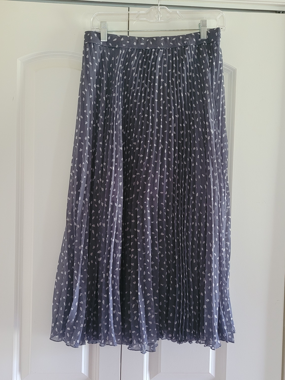 Abercrombie Pleated Dusty Blue Polka-Dot Midi Skirt